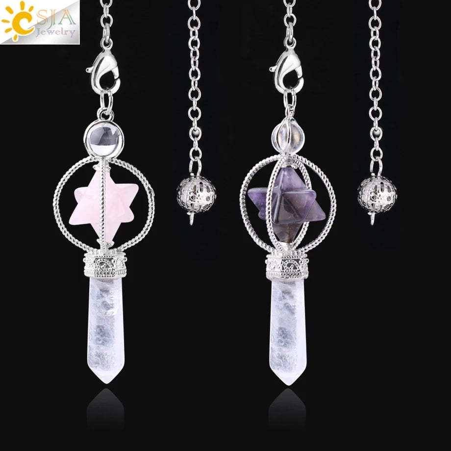 Csja Merkaba Dowsing Pendulum Quartz Natural Stone Crystal Reiki