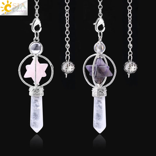Csja Merkaba Dowsing Pendulum Quartz Natural Stone Crystal Reiki
