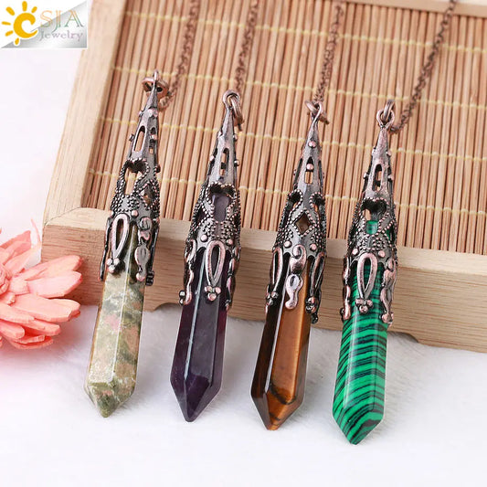 CSJA Crystal Pendulum for Divination Dowsing Gem Stone Pendant Antique