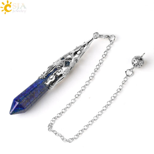 CSJA Crystal Pendulum for Divination Dowsing Gem Stone Pendant Antique