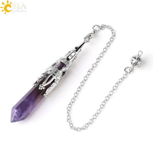 CSJA Crystal Pendulum for Divination Dowsing Gem Stone Pendant Antique