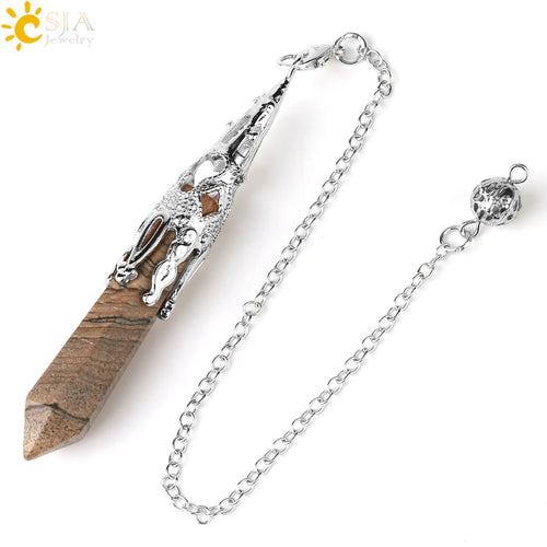 CSJA Crystal Pendulum for Divination Dowsing Gem Stone Pendant Antique