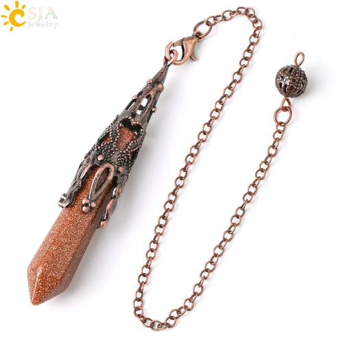 CSJA Crystal Pendulum for Divination Dowsing Gem Stone Pendant Antique