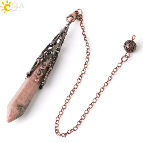 CSJA Crystal Pendulum for Divination Dowsing Gem Stone Pendant Antique
