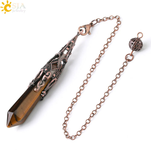 CSJA Crystal Pendulum for Divination Dowsing Gem Stone Pendant Antique