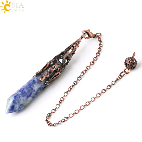 CSJA Crystal Pendulum for Divination Dowsing Gem Stone Pendant Antique