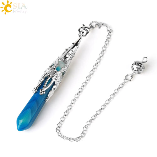 CSJA Crystal Pendulum for Divination Dowsing Gem Stone Pendant Antique