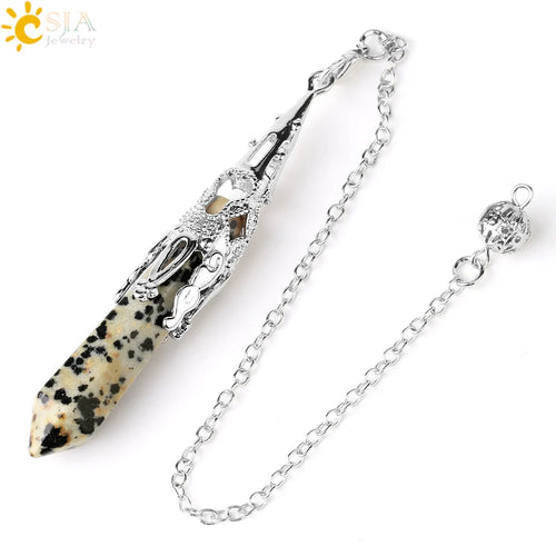 CSJA Crystal Pendulum for Divination Dowsing Gem Stone Pendant Antique