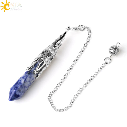 CSJA Crystal Pendulum for Divination Dowsing Gem Stone Pendant Antique