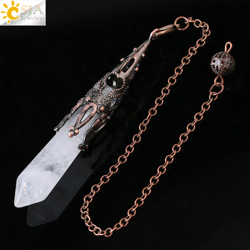 CSJA Crystal Pendulum for Divination Dowsing Gem Stone Pendant Antique