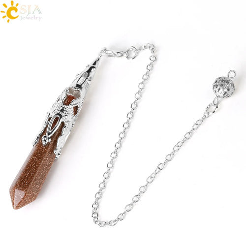 CSJA Crystal Pendulum for Divination Dowsing Gem Stone Pendant Antique