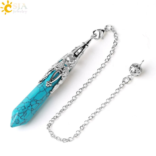 CSJA Crystal Pendulum for Divination Dowsing Gem Stone Pendant Antique