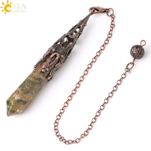 CSJA Crystal Pendulum for Divination Dowsing Gem Stone Pendant Antique