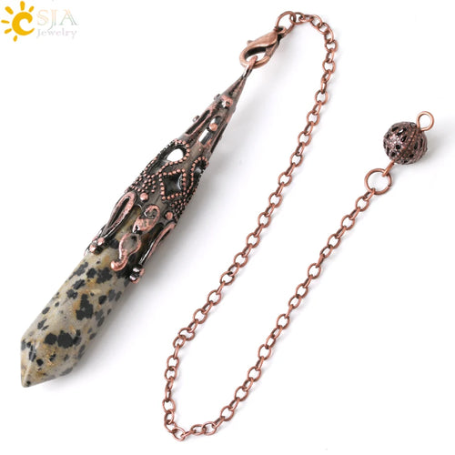 CSJA Crystal Pendulum for Divination Dowsing Gem Stone Pendant Antique