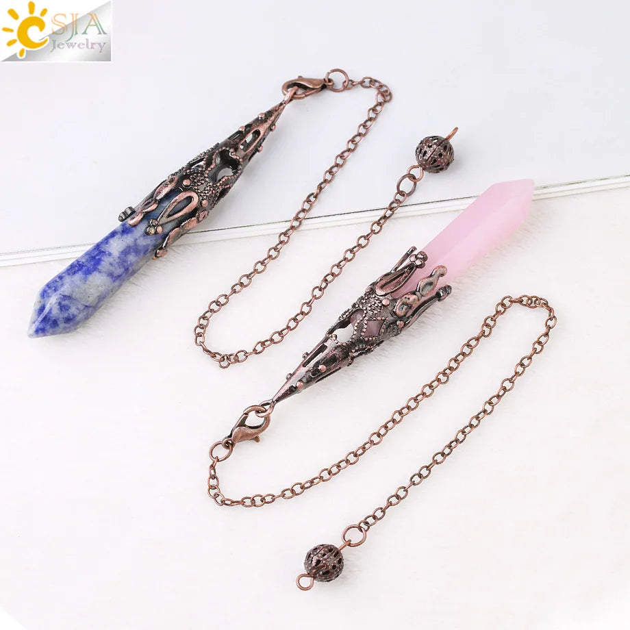 CSJA Crystal Pendulum for Divination Dowsing Gem Stone Pendant Antique