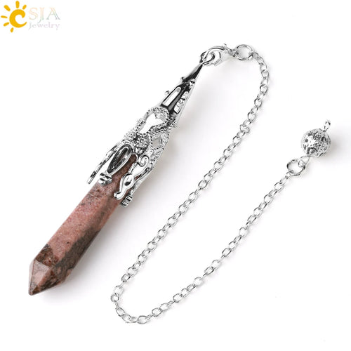 CSJA Crystal Pendulum for Divination Dowsing Gem Stone Pendant Antique