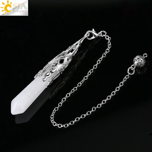 CSJA Crystal Pendulum for Divination Dowsing Gem Stone Pendant Antique