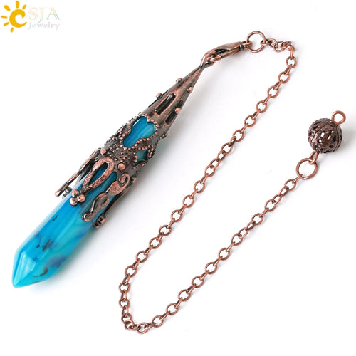 CSJA Crystal Pendulum for Divination Dowsing Gem Stone Pendant Antique