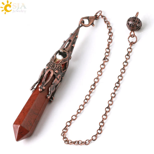 CSJA Crystal Pendulum for Divination Dowsing Gem Stone Pendant Antique