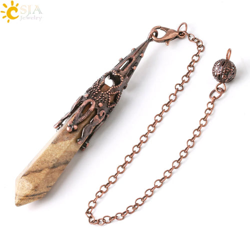 CSJA Crystal Pendulum for Divination Dowsing Gem Stone Pendant Antique