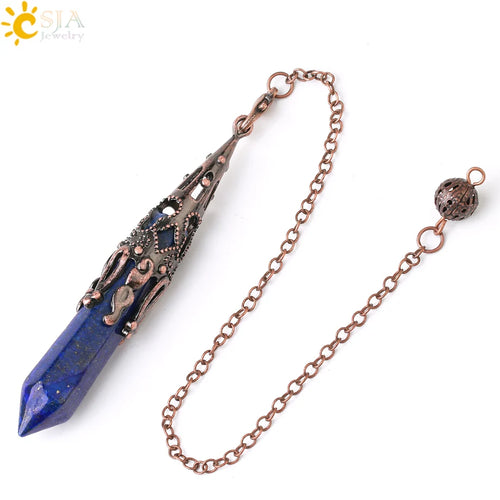 CSJA Crystal Pendulum for Divination Dowsing Gem Stone Pendant Antique