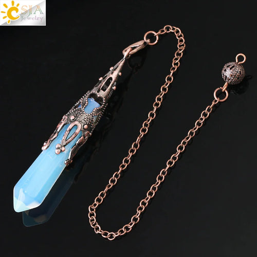 CSJA Crystal Pendulum for Divination Dowsing Gem Stone Pendant Antique
