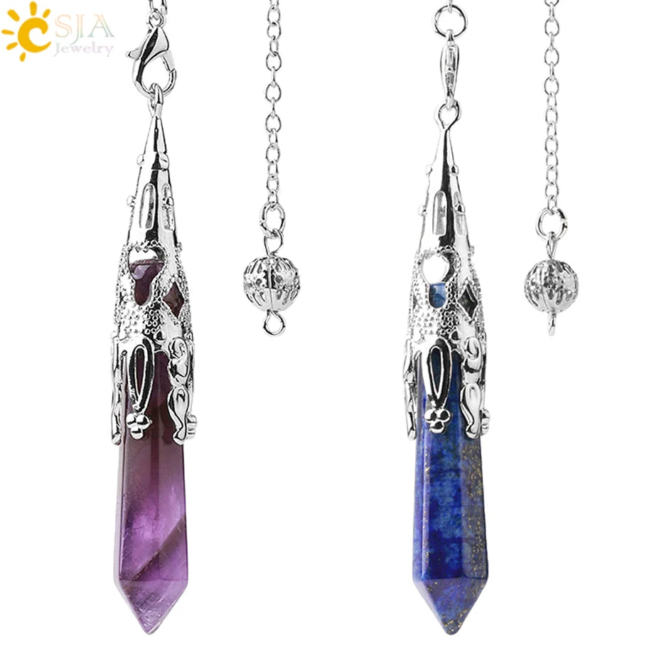 CSJA Crystal Pendulum for Divination Dowsing Gem Stone Pendant Antique