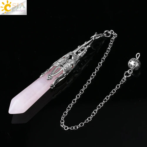 CSJA Crystal Pendulum for Divination Dowsing Gem Stone Pendant Antique