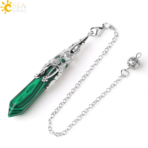 CSJA Crystal Pendulum for Divination Dowsing Gem Stone Pendant Antique