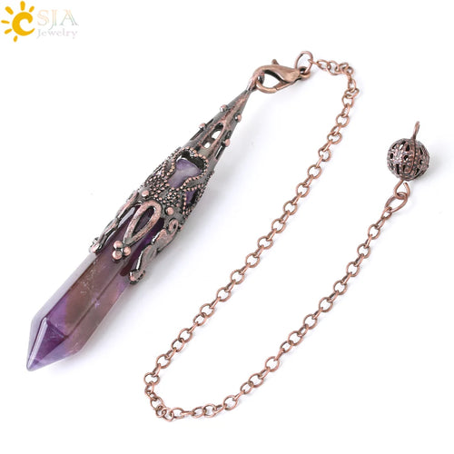 CSJA Crystal Pendulum for Divination Dowsing Gem Stone Pendant Antique