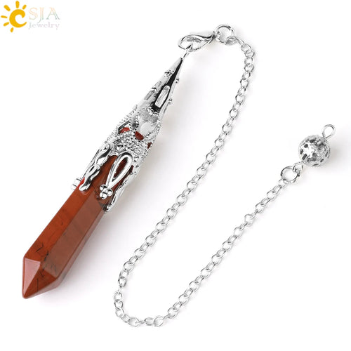 CSJA Crystal Pendulum for Divination Dowsing Gem Stone Pendant Antique