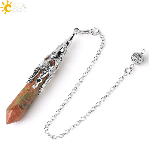CSJA Crystal Pendulum for Divination Dowsing Gem Stone Pendant Antique