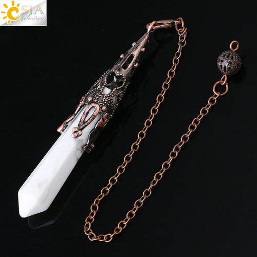CSJA Crystal Pendulum for Divination Dowsing Gem Stone Pendant Antique