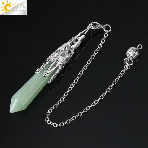 CSJA Crystal Pendulum for Divination Dowsing Gem Stone Pendant Antique