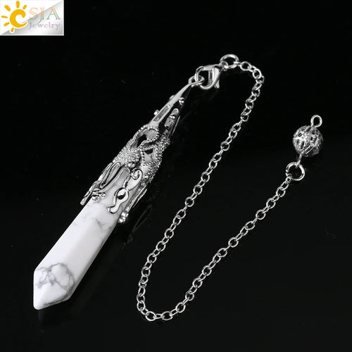 CSJA Crystal Pendulum for Divination Dowsing Gem Stone Pendant Antique