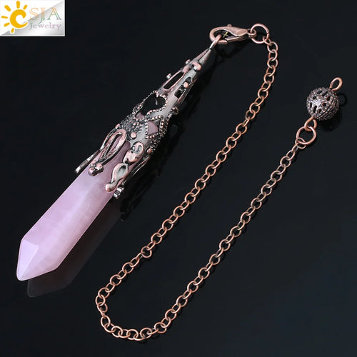 CSJA Crystal Pendulum for Divination Dowsing Gem Stone Pendant Antique