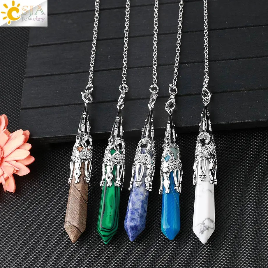CSJA Crystal Pendulum for Divination Dowsing Gem Stone Pendant Antique