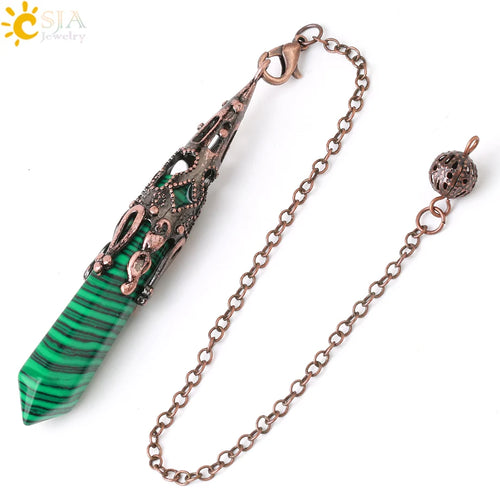 CSJA Crystal Pendulum for Divination Dowsing Gem Stone Pendant Antique