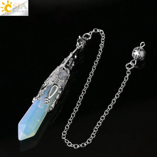 CSJA Crystal Pendulum for Divination Dowsing Gem Stone Pendant Antique