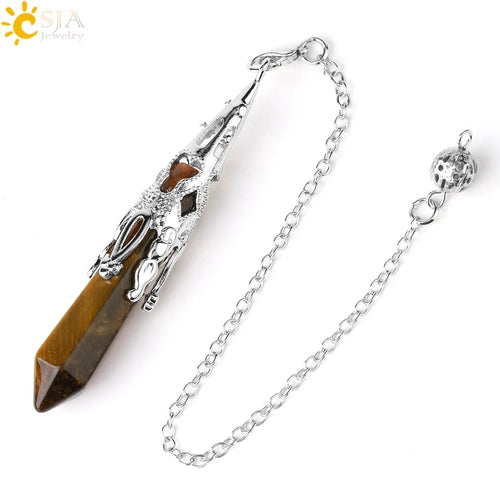 CSJA Crystal Pendulum for Divination Dowsing Gem Stone Pendant Antique