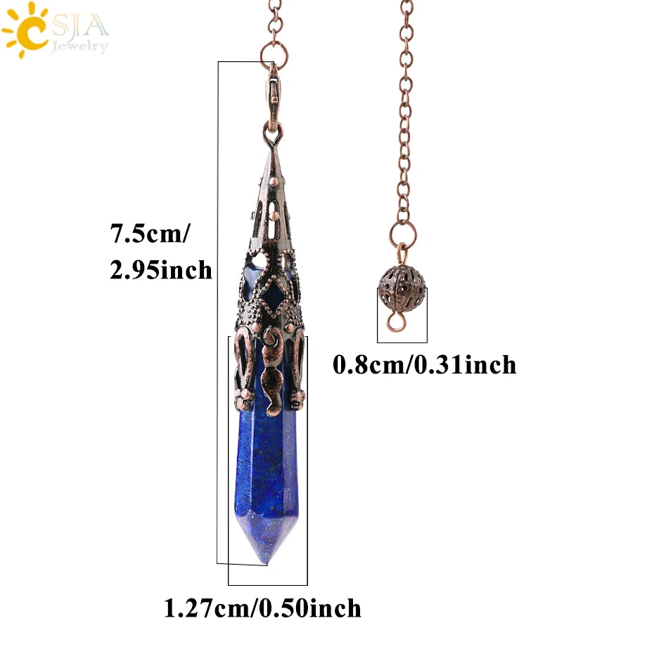 CSJA Crystal Pendulum for Divination Dowsing Gem Stone Pendant Antique