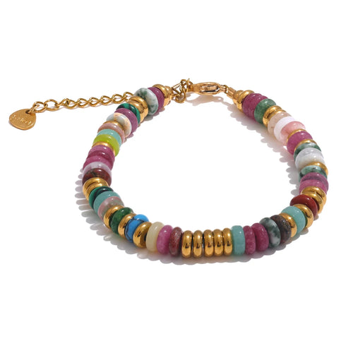Yhpup Colorful Natural Stone Beads Chain Handmade Bracelet Bangle