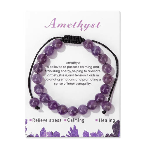 New Natural Stone Amethysts Bracelet with Card 8mm Pink Quartz