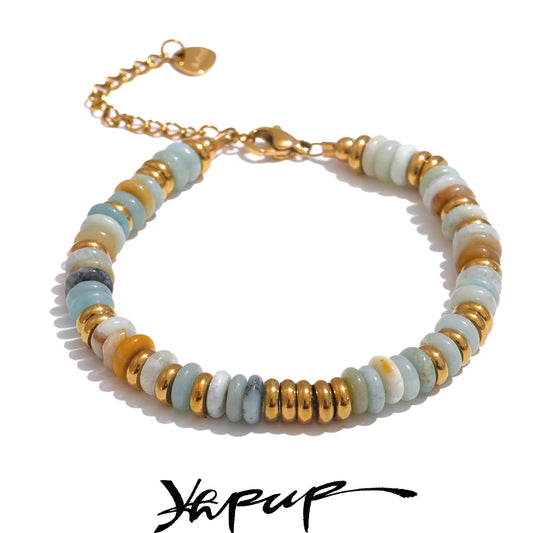 Yhpup Colorful Natural Stone Beads Chain Handmade Bracelet Bangle