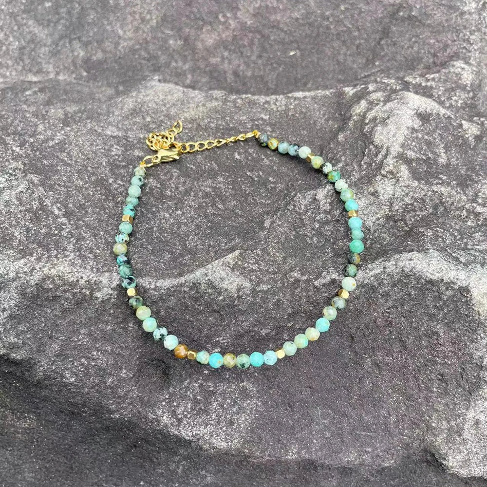 3mm Faceted African Turquoise Nature Stone Beaded Bracelet For Women