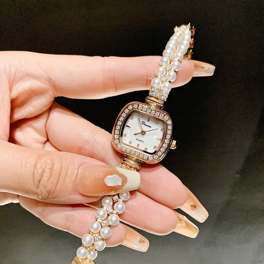 Petites montres à quartz pour femme, diamant, perle, montres-bracelets