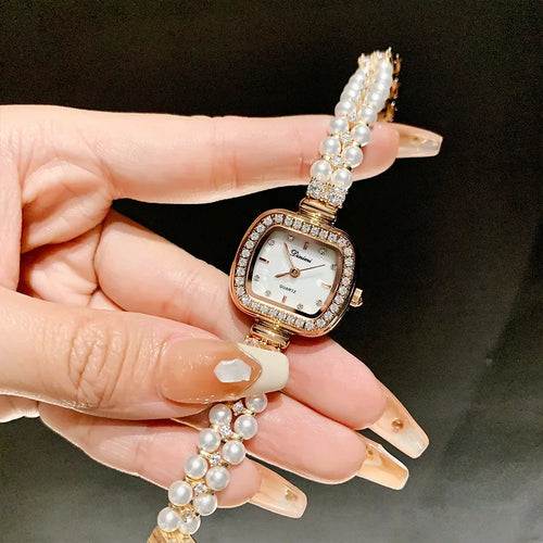 Petites montres à quartz pour femme, diamant, perle, montres-bracelets