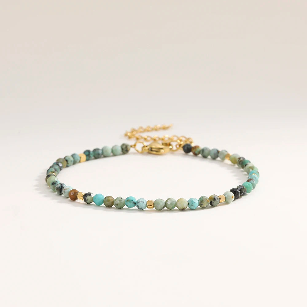 3mm Faceted African Turquoise Nature Stone Beaded Bracelet For Women