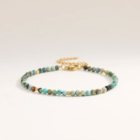 3mm Faceted African Turquoise Nature Stone Beaded Bracelet For Women