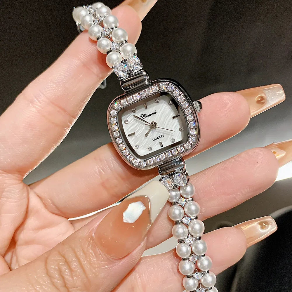 Petites montres à quartz pour femme, diamant, perle, montres-bracelets